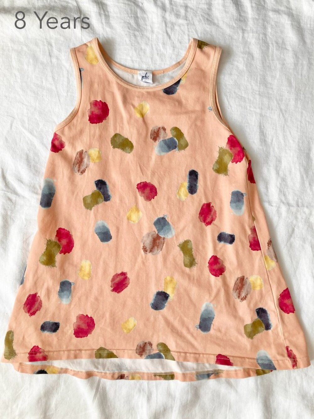 PK Beans Size 8 Years Girl Watercolour Dots Pink Tank Top Tunic Dress Summer